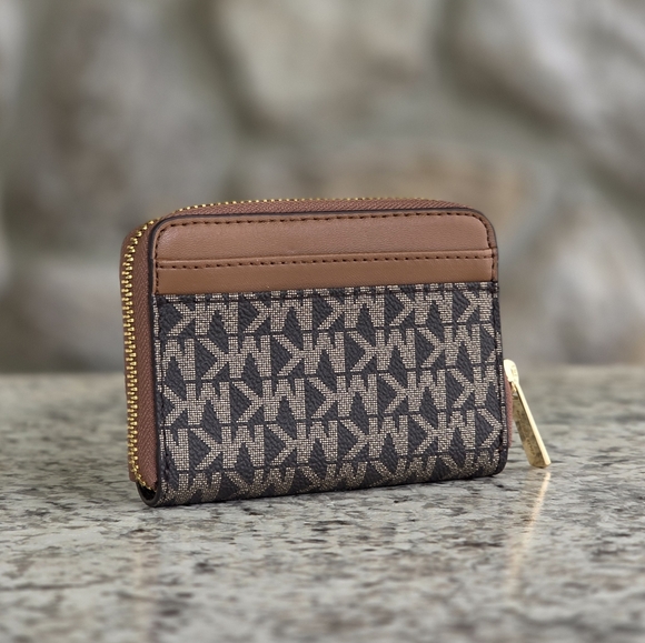 Michael Kors Jet Set Logo Medium Browm Card Case Wallet - Picture 2 of 6